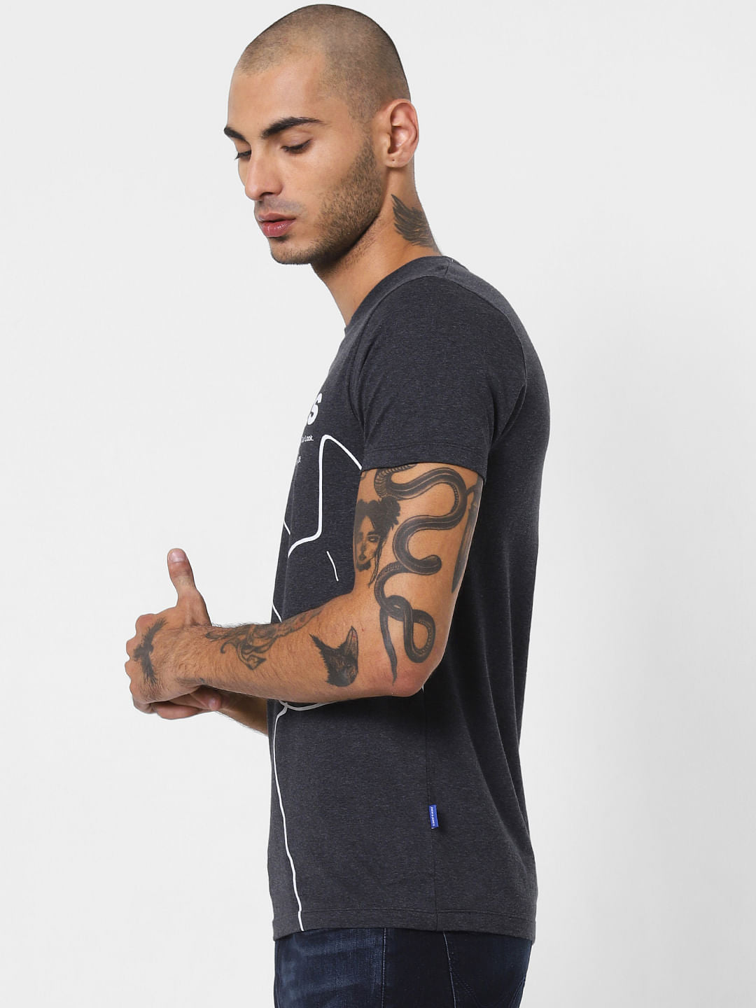 Dark Grey Logo Print Crew Neck T-shirt