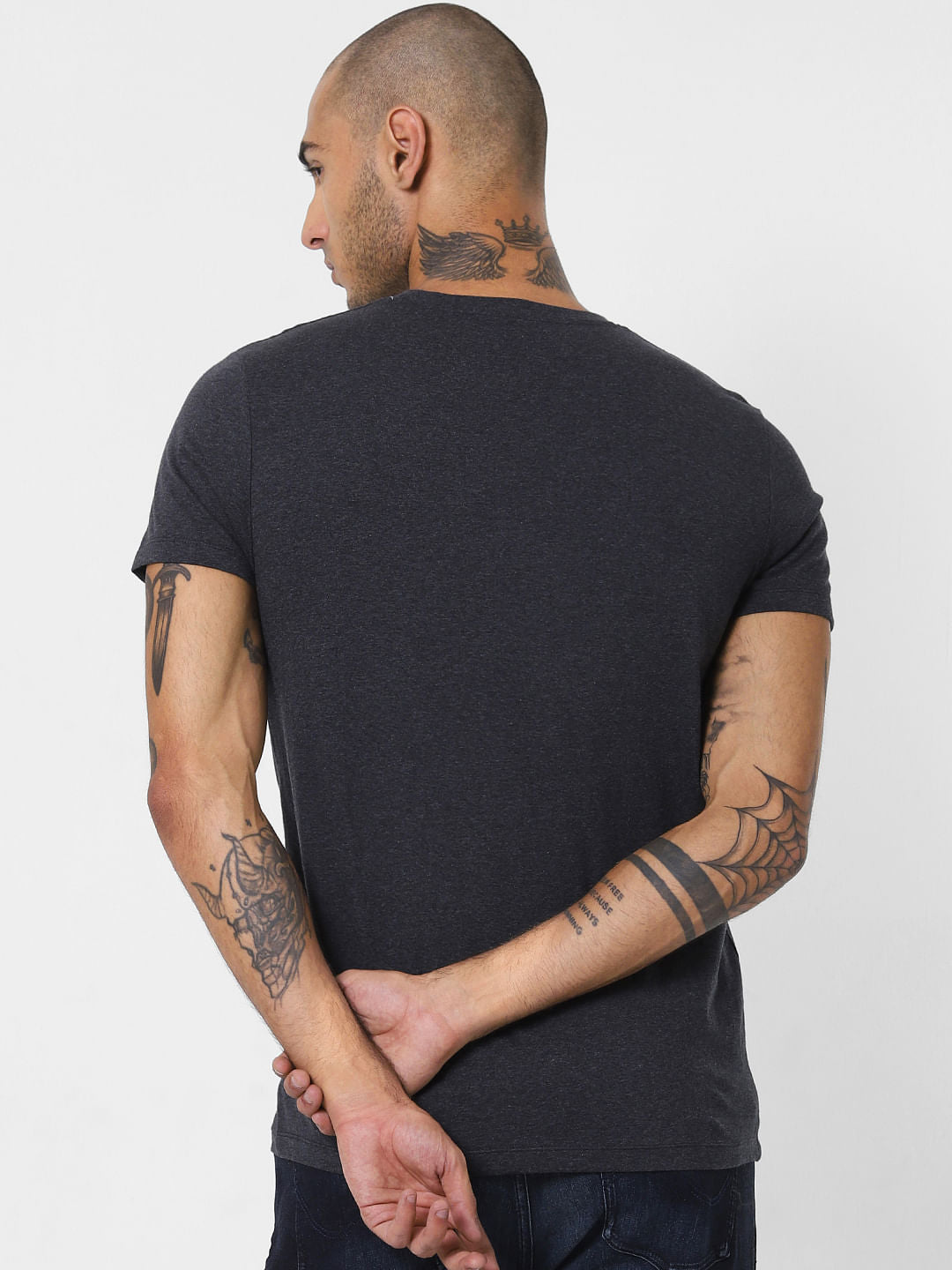 Dark Grey Logo Print Crew Neck T-shirt