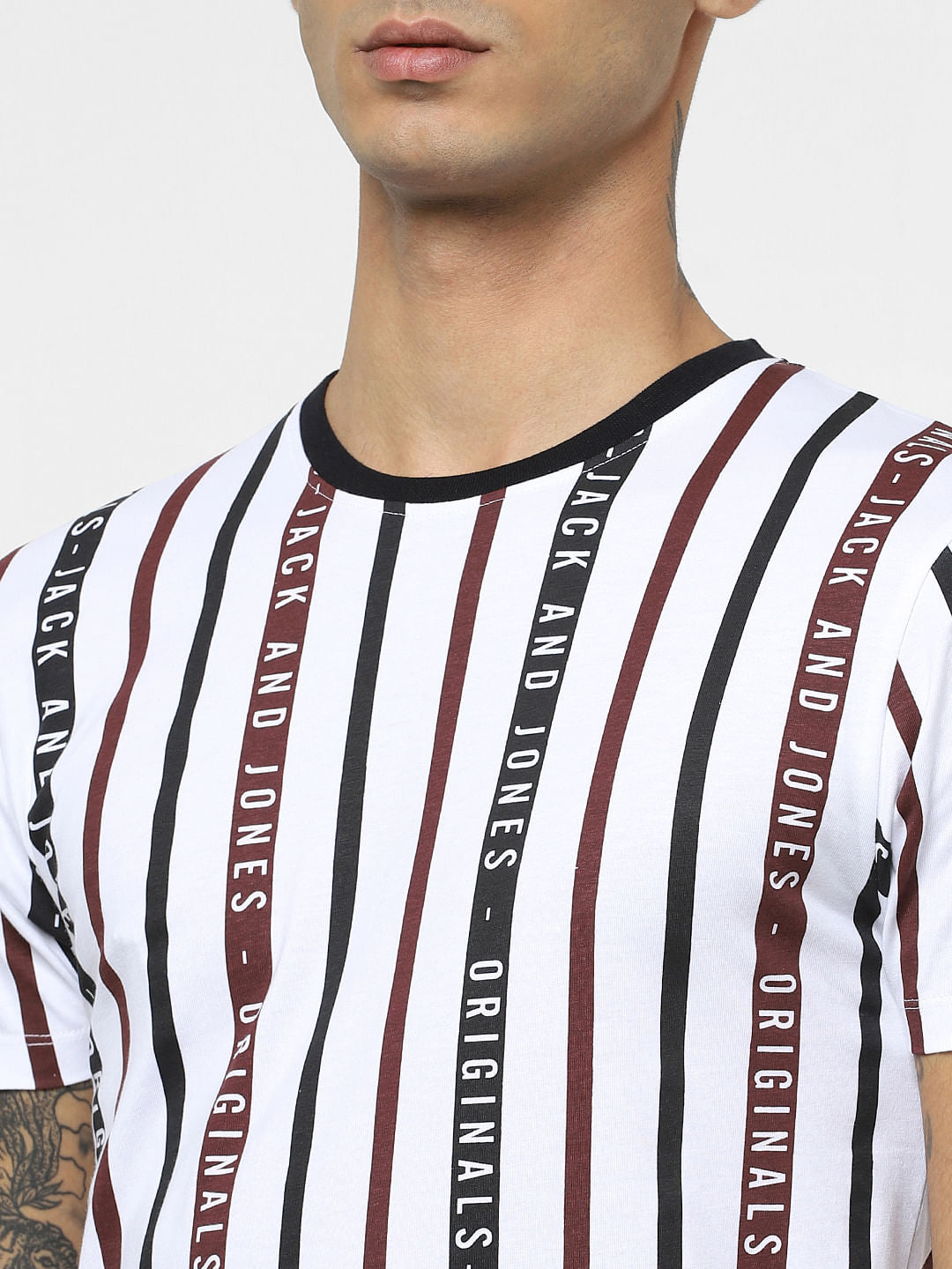 White Striped Crew Neck T-shirt
