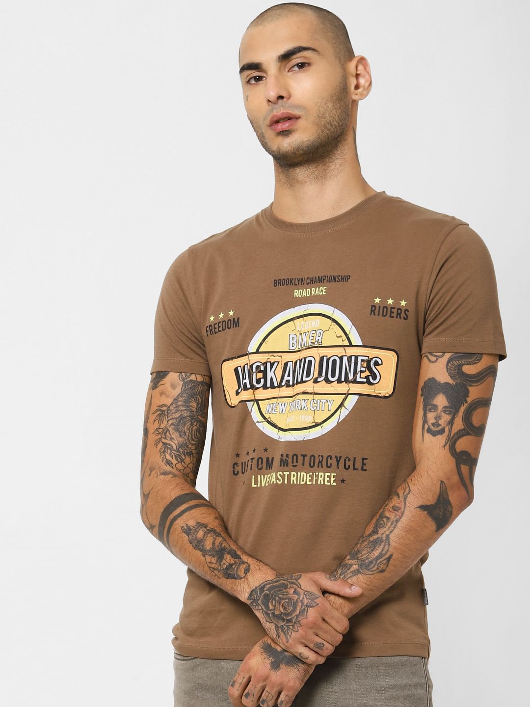 Brown Logo Print Crew Neck T-shirt