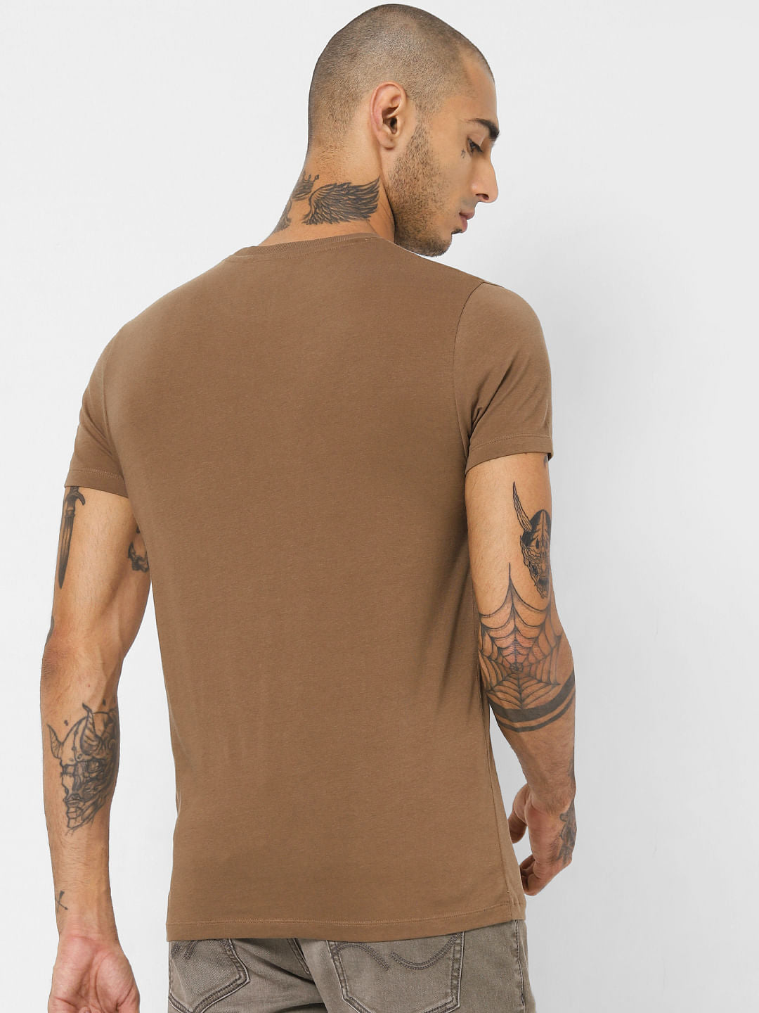 Brown Logo Print Crew Neck T-shirt