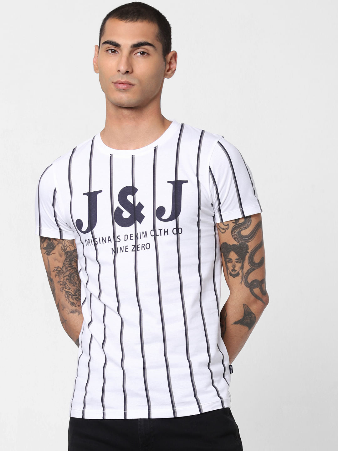 White Striped Crew Neck T-shirt