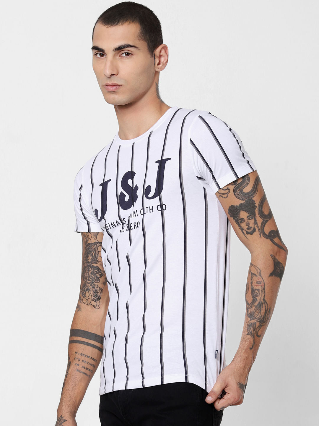 White Striped Crew Neck T-shirt