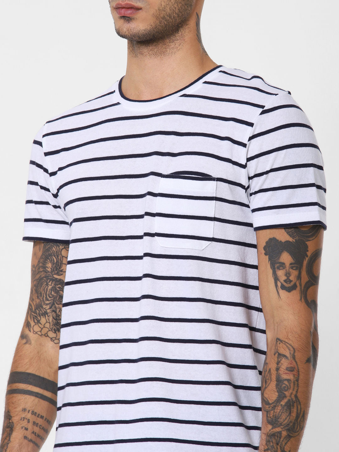 White Striped Crew Neck T-shirt
