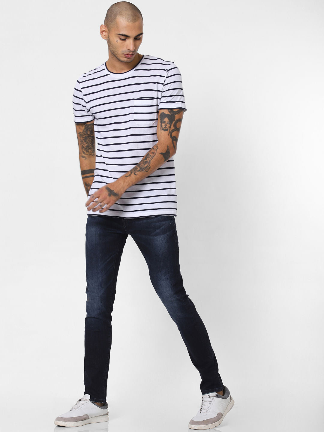 White Striped Crew Neck T-shirt