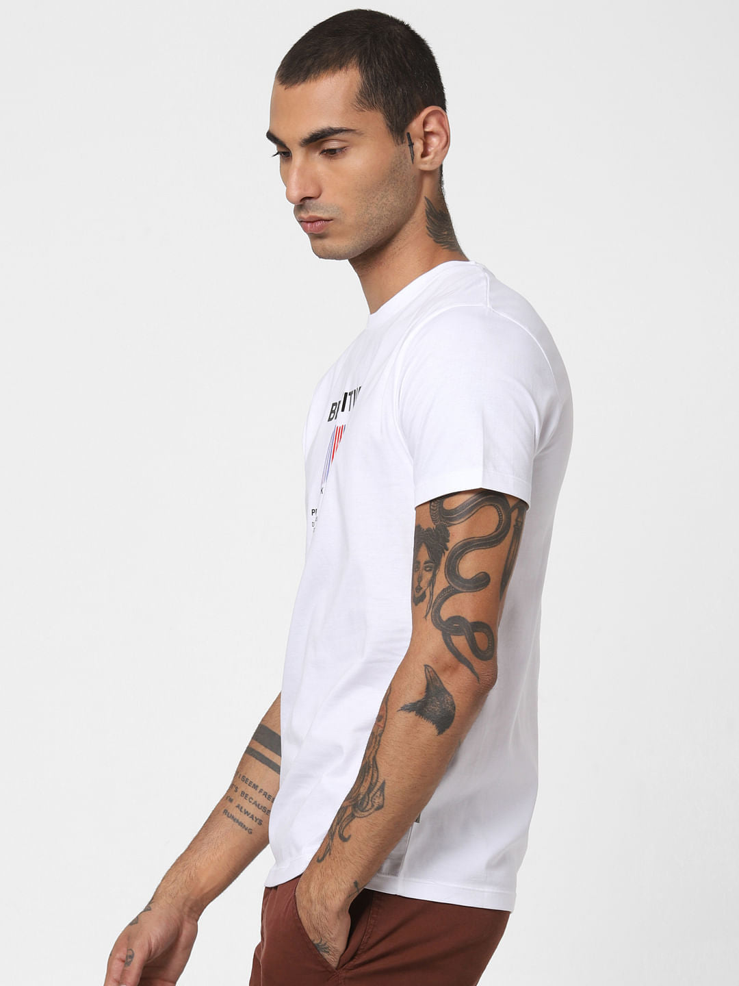 White Logo Print Crew Neck T-shirt