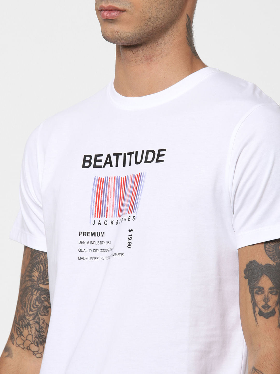 White Logo Print Crew Neck T-shirt