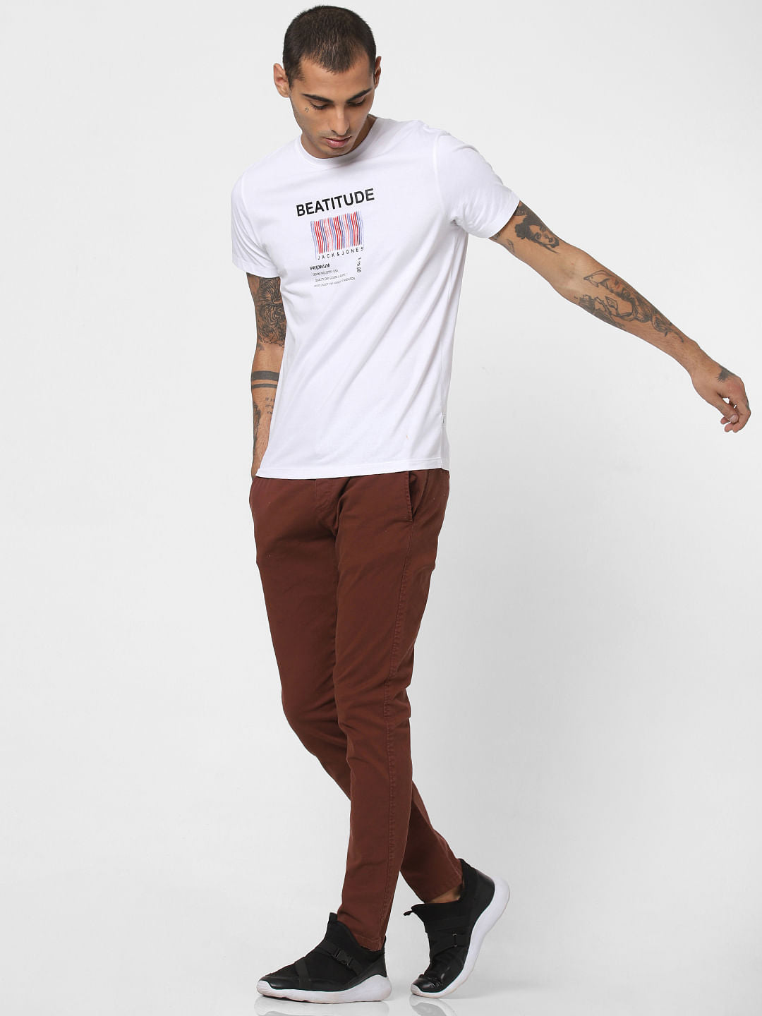 White Logo Print Crew Neck T-shirt