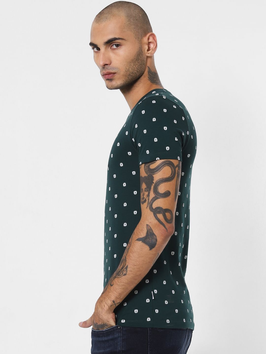 Green All Over Print Crew Neck T-shirt