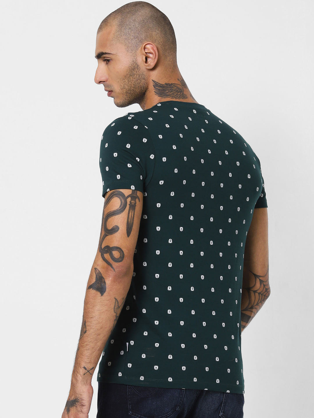 Green All Over Print Crew Neck T-shirt