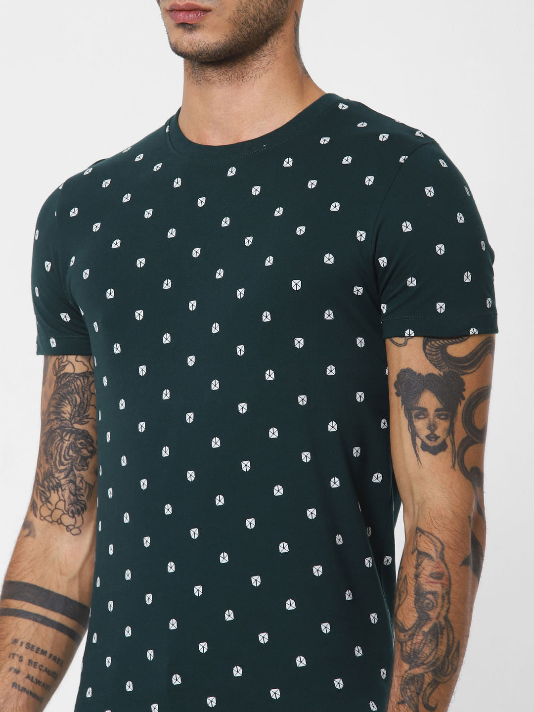 Green All Over Print Crew Neck T-shirt