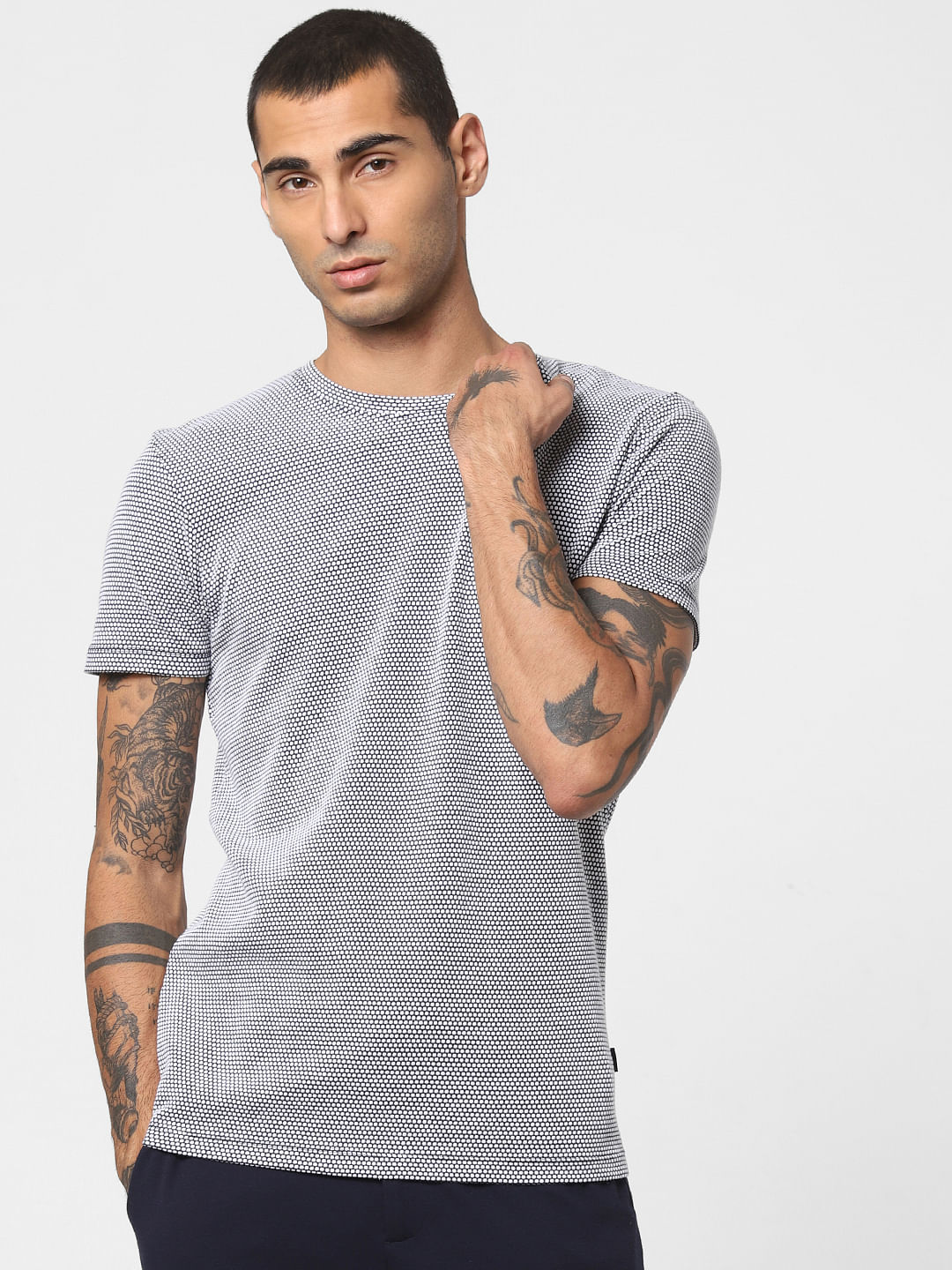 White Jacquard Crew Neck T-shirt