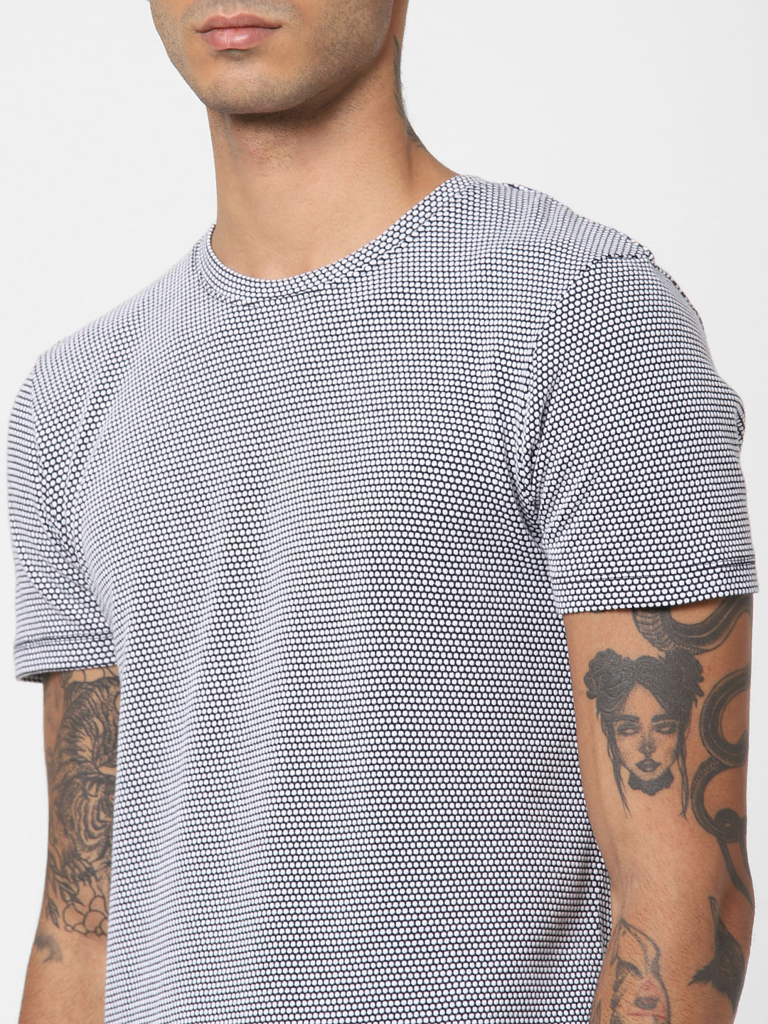 White Jacquard Crew Neck T-shirt