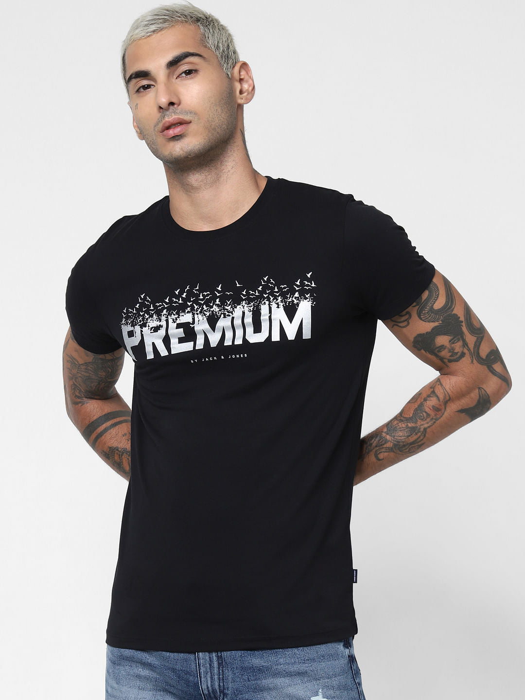 Black Logo Print Crew Neck T-shirt