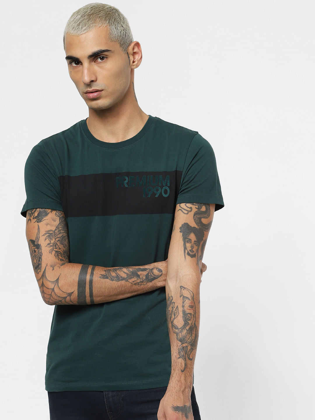 Green Logo Print Crew Neck T-shirt