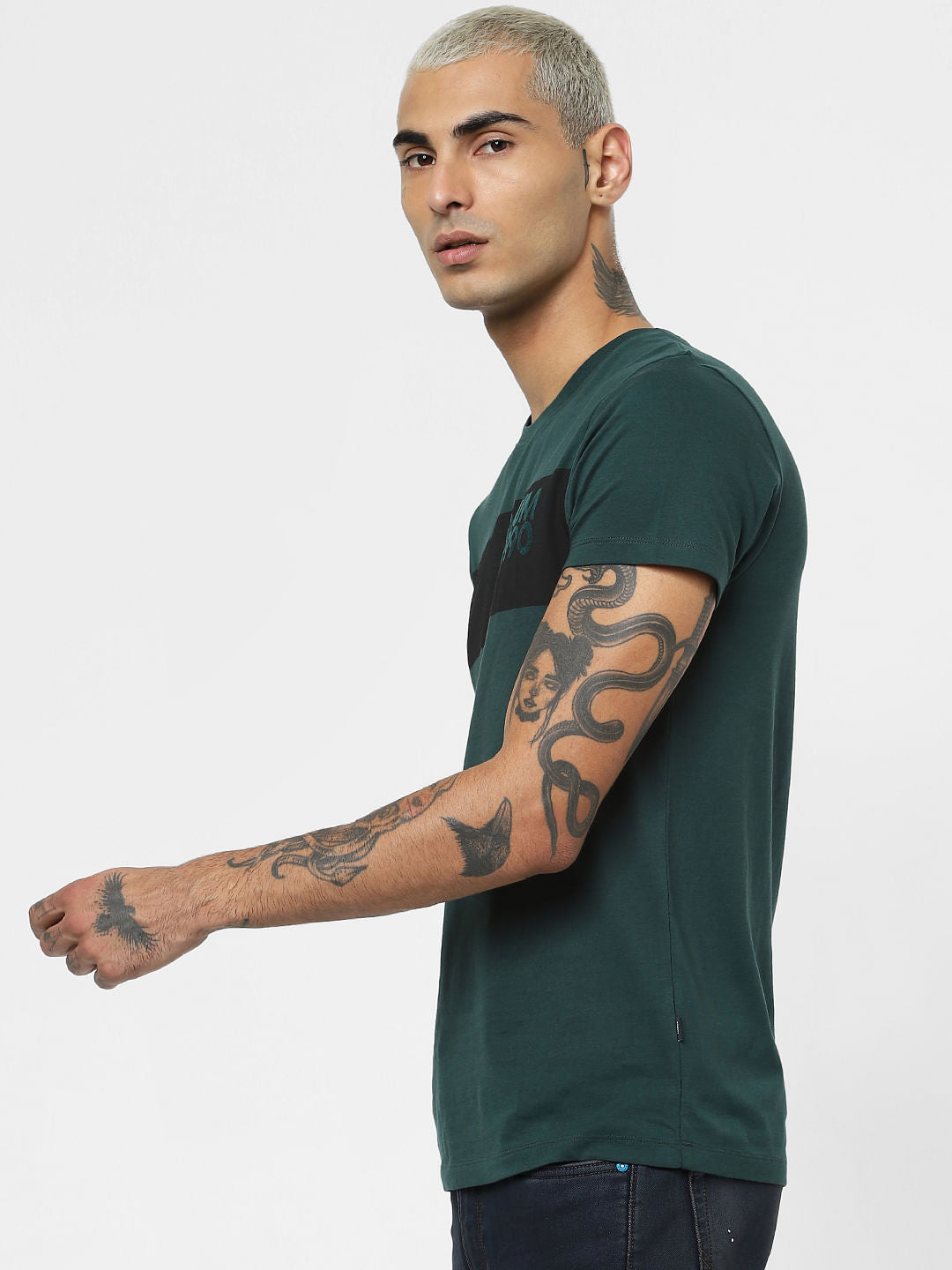 Green Logo Print Crew Neck T-shirt