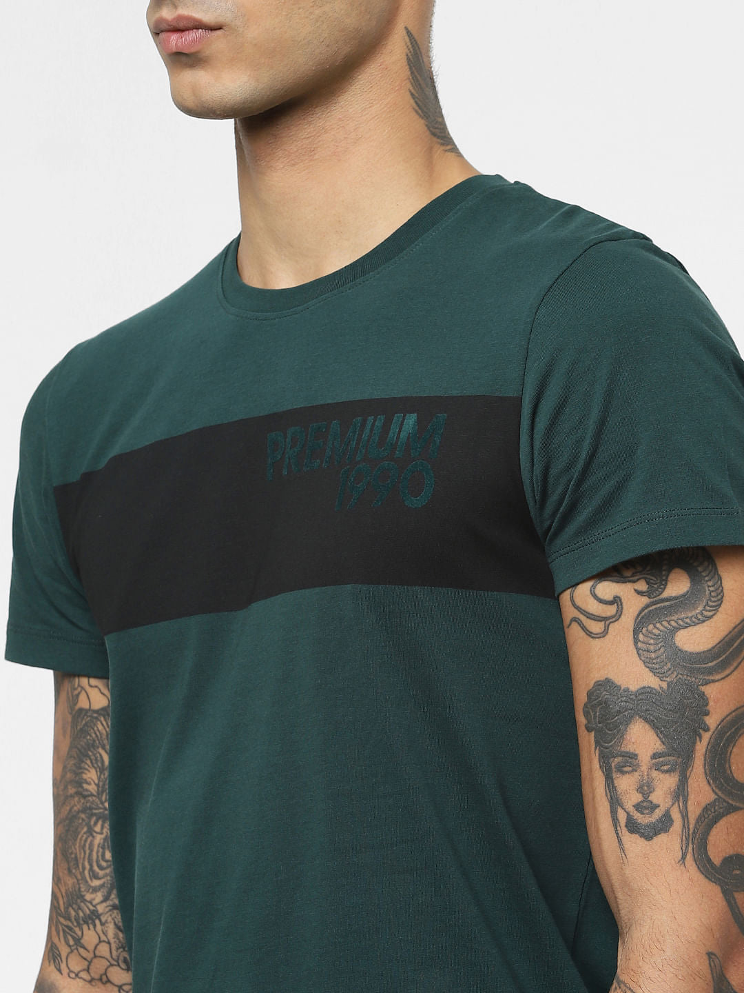 Green Logo Print Crew Neck T-shirt