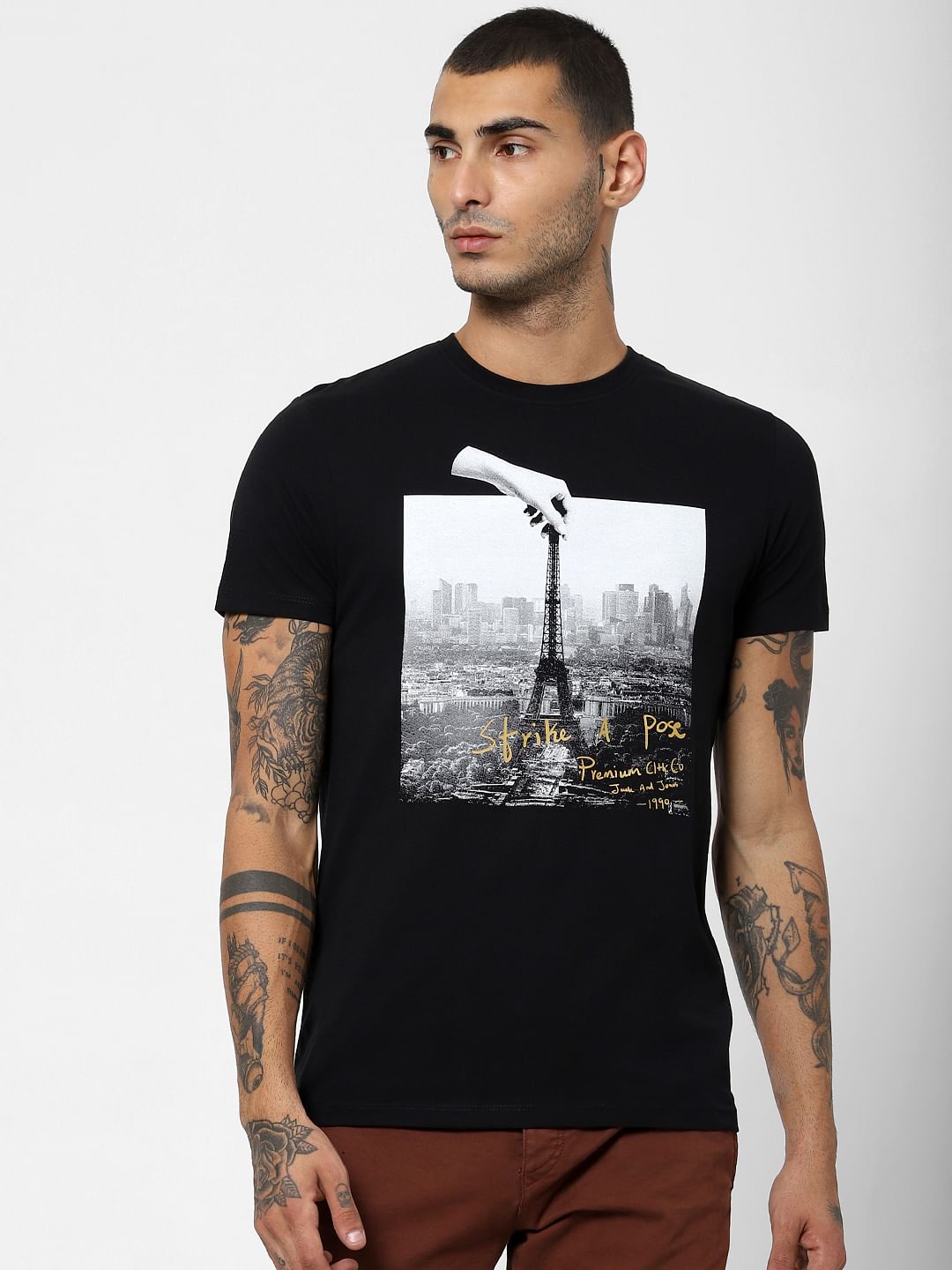 Black Eiffel Tower Print T-shirt