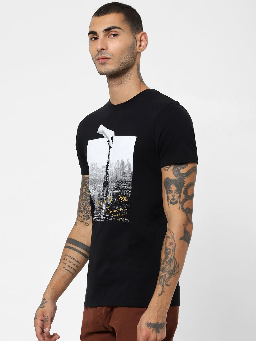 Black Eiffel Tower Print T-shirt