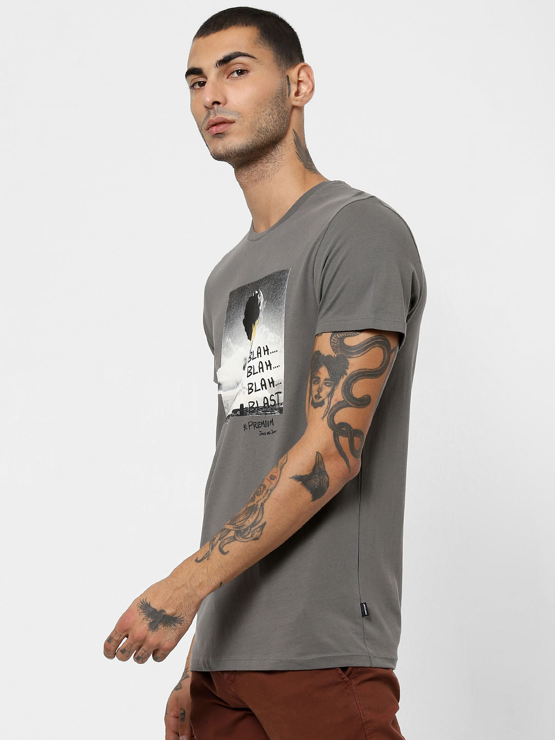 Grey Graphic Print Crew Neck T-shirt