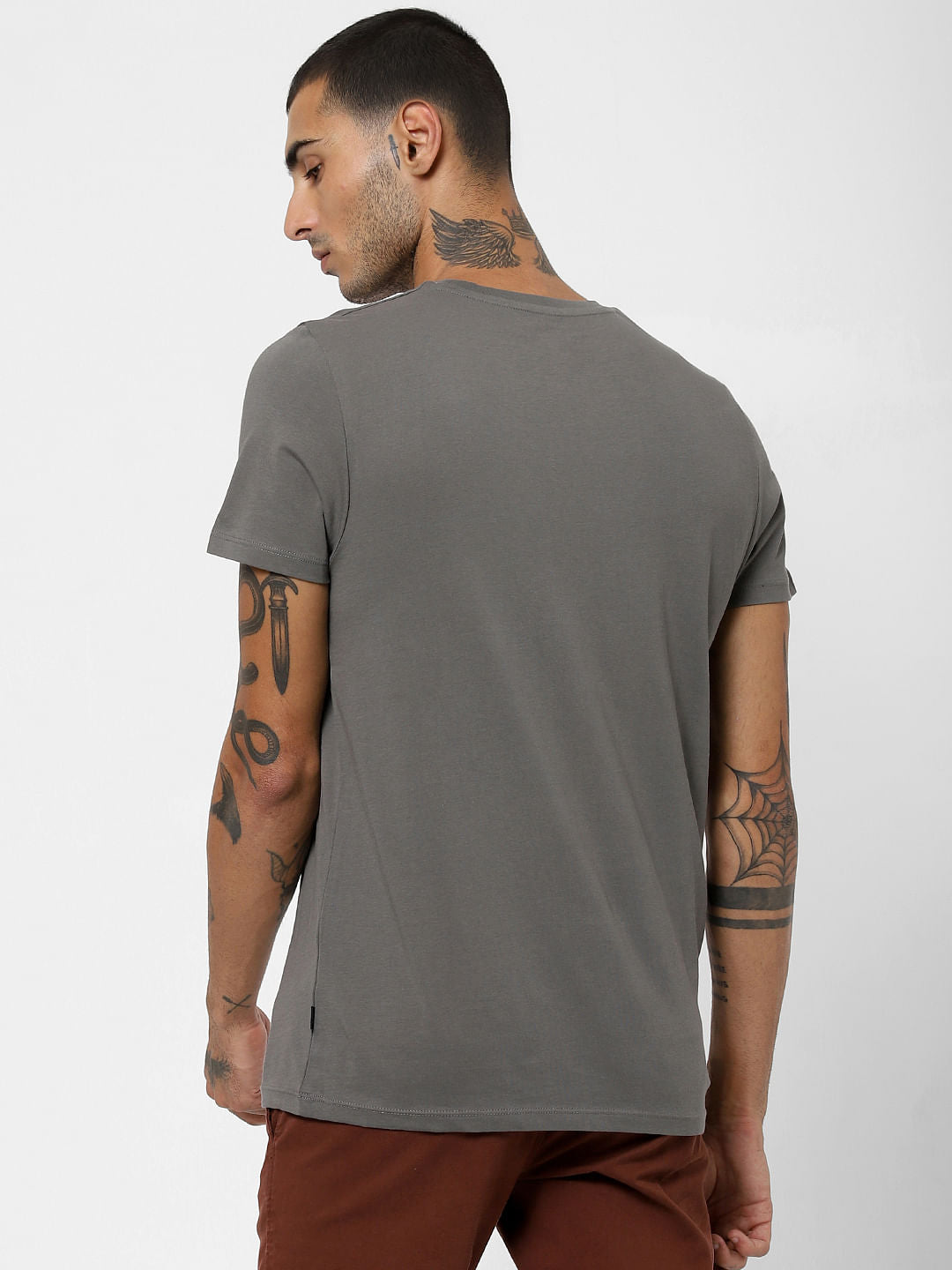 Grey Graphic Print Crew Neck T-shirt