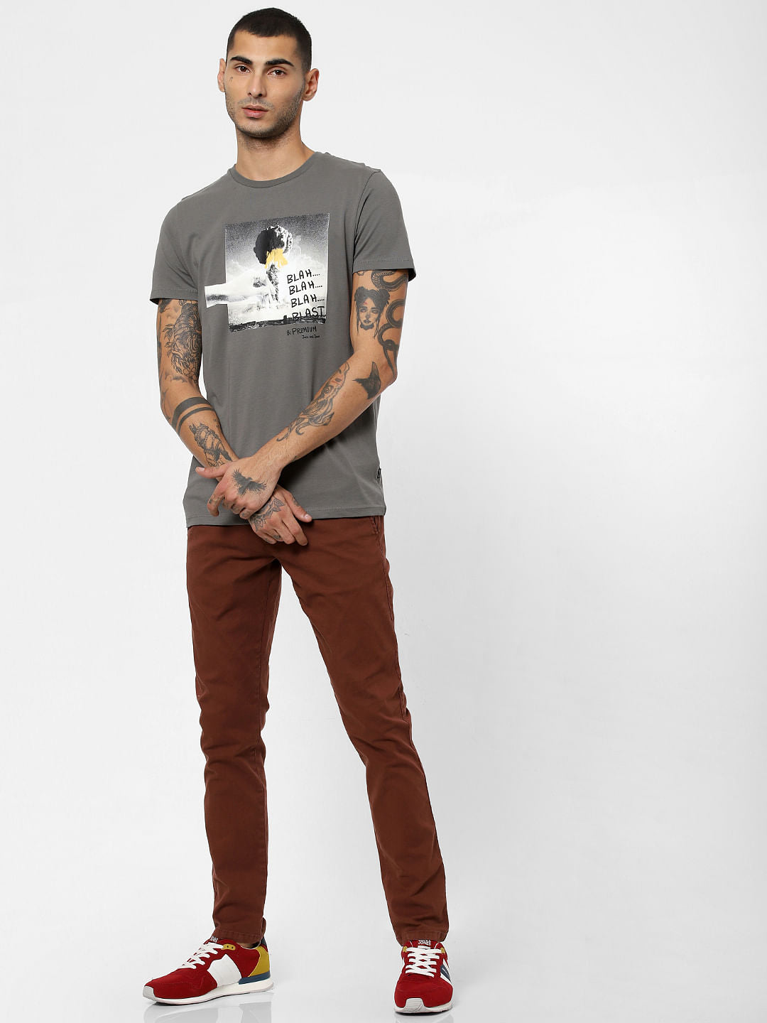 Grey Graphic Print Crew Neck T-shirt