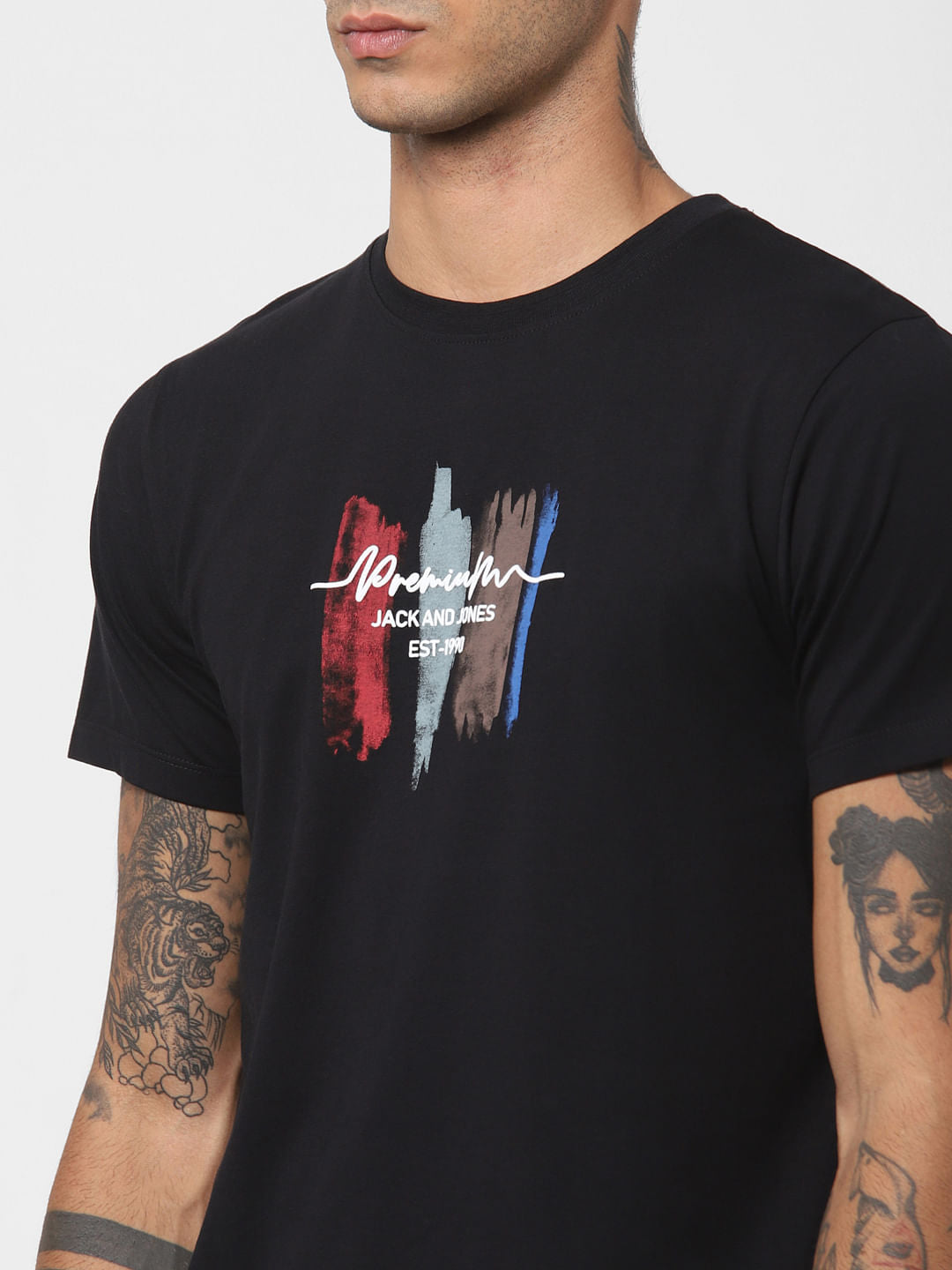 Black Logo Print Crew Neck T-shirt