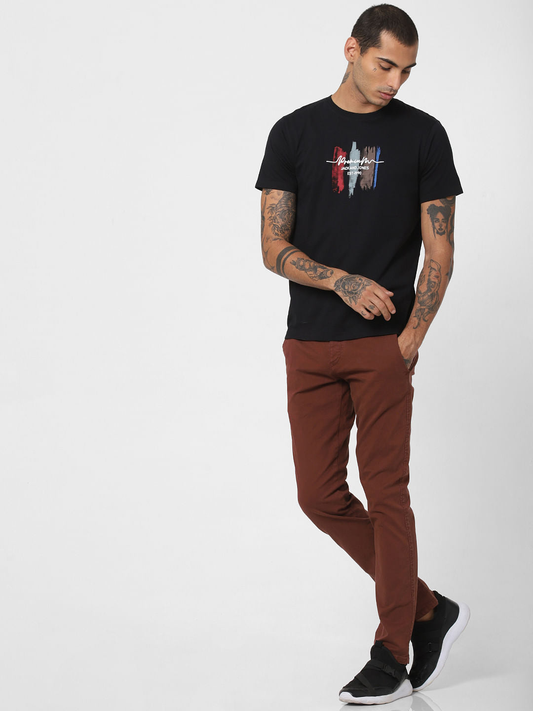 Black Logo Print Crew Neck T-shirt
