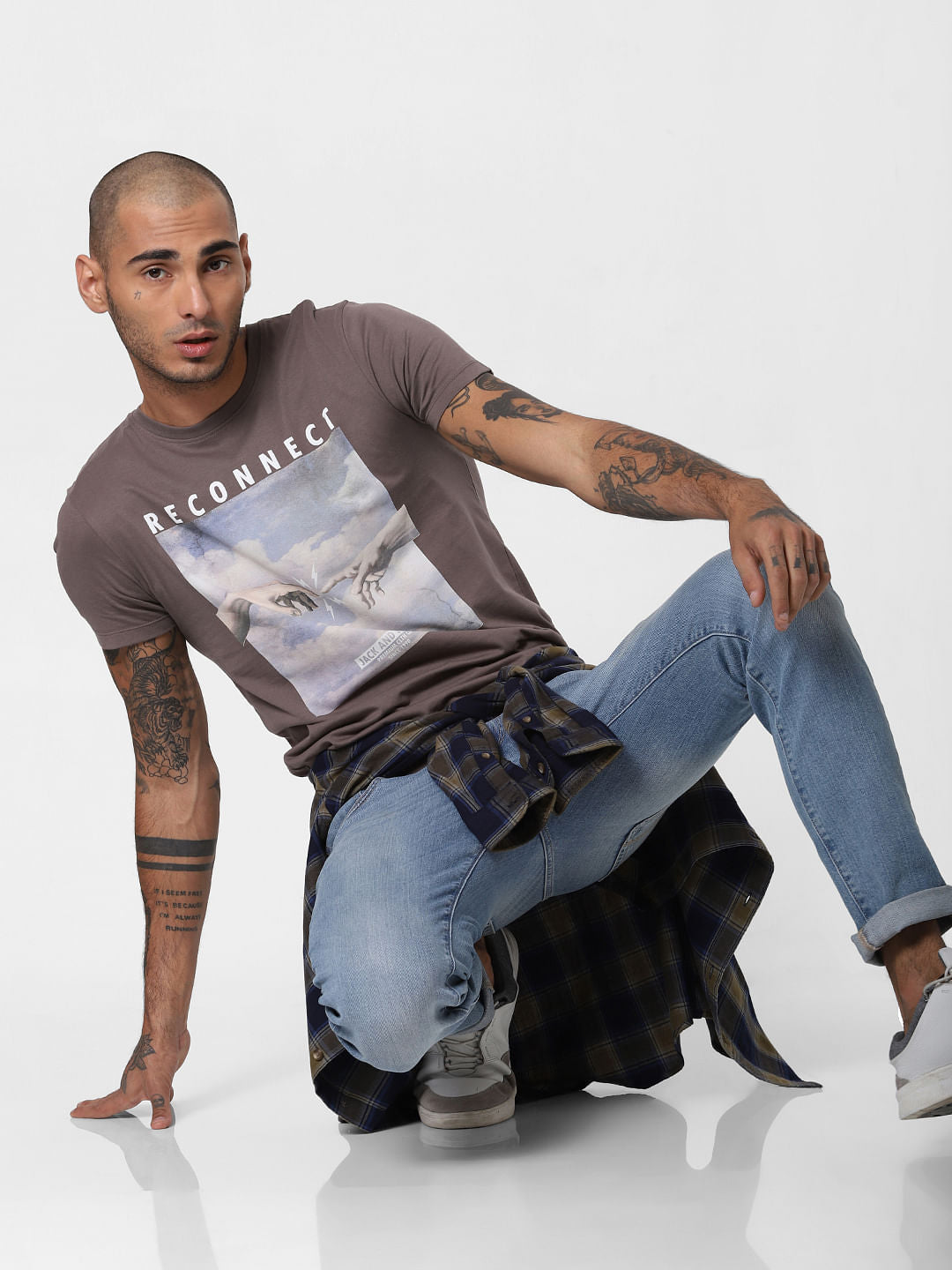 Brown Reconnect Print Crew Neck T-shirt