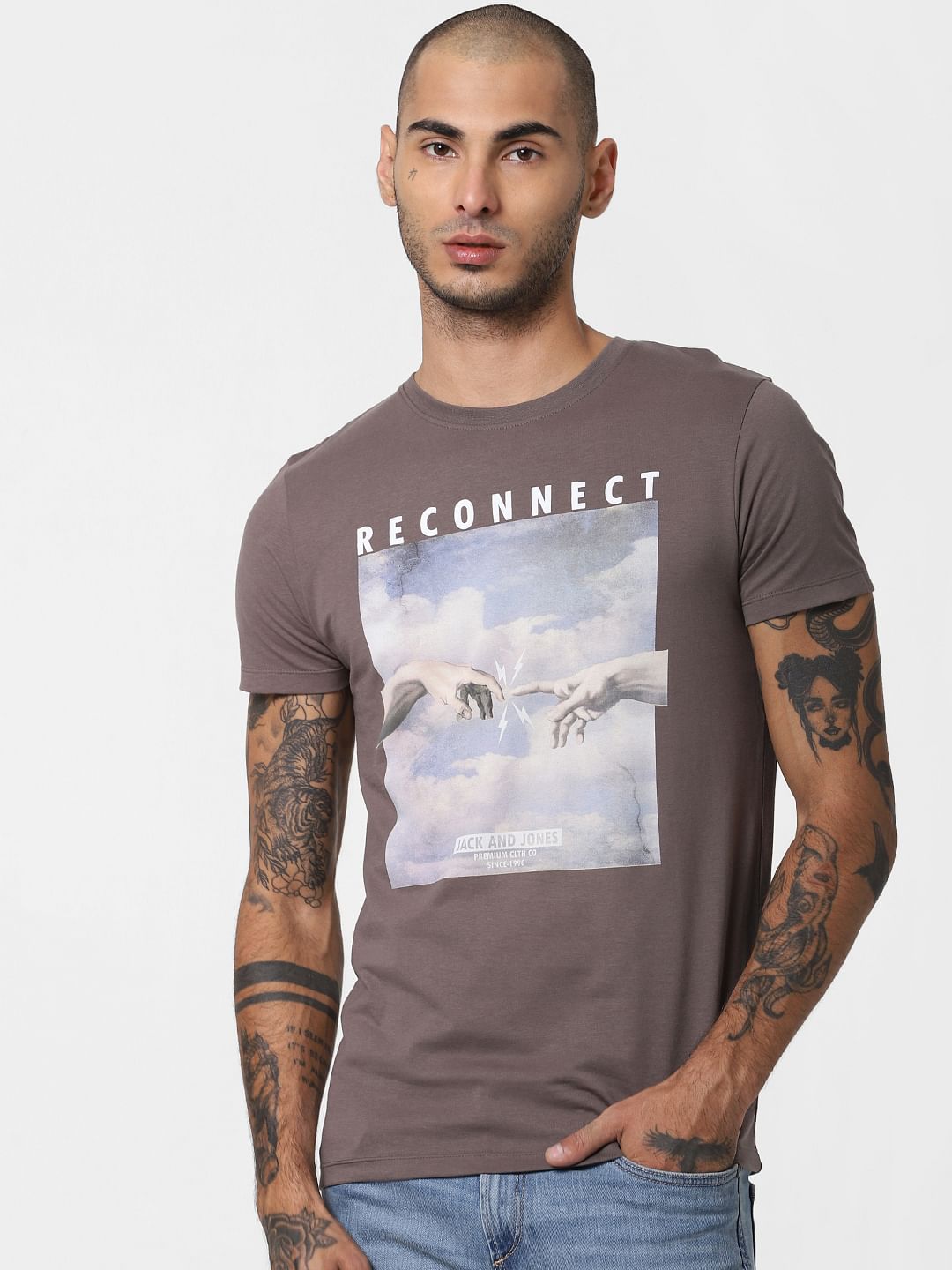 Brown Reconnect Print Crew Neck T-shirt