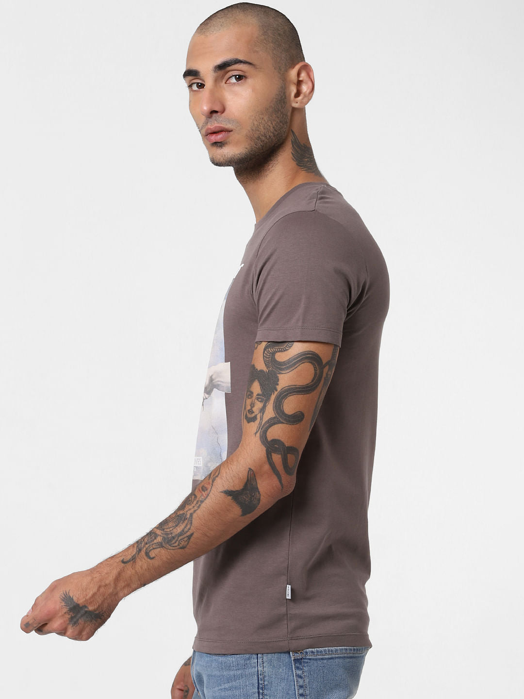 Brown Reconnect Print Crew Neck T-shirt