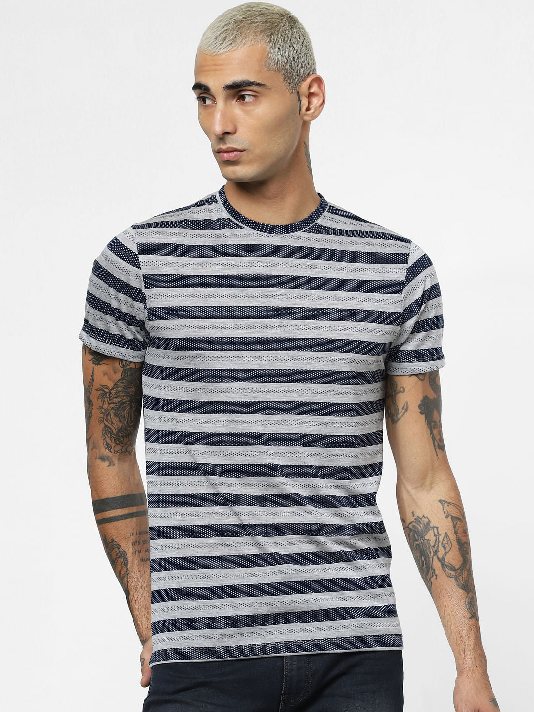 Grey Jacquard Crew Neck T-shirt