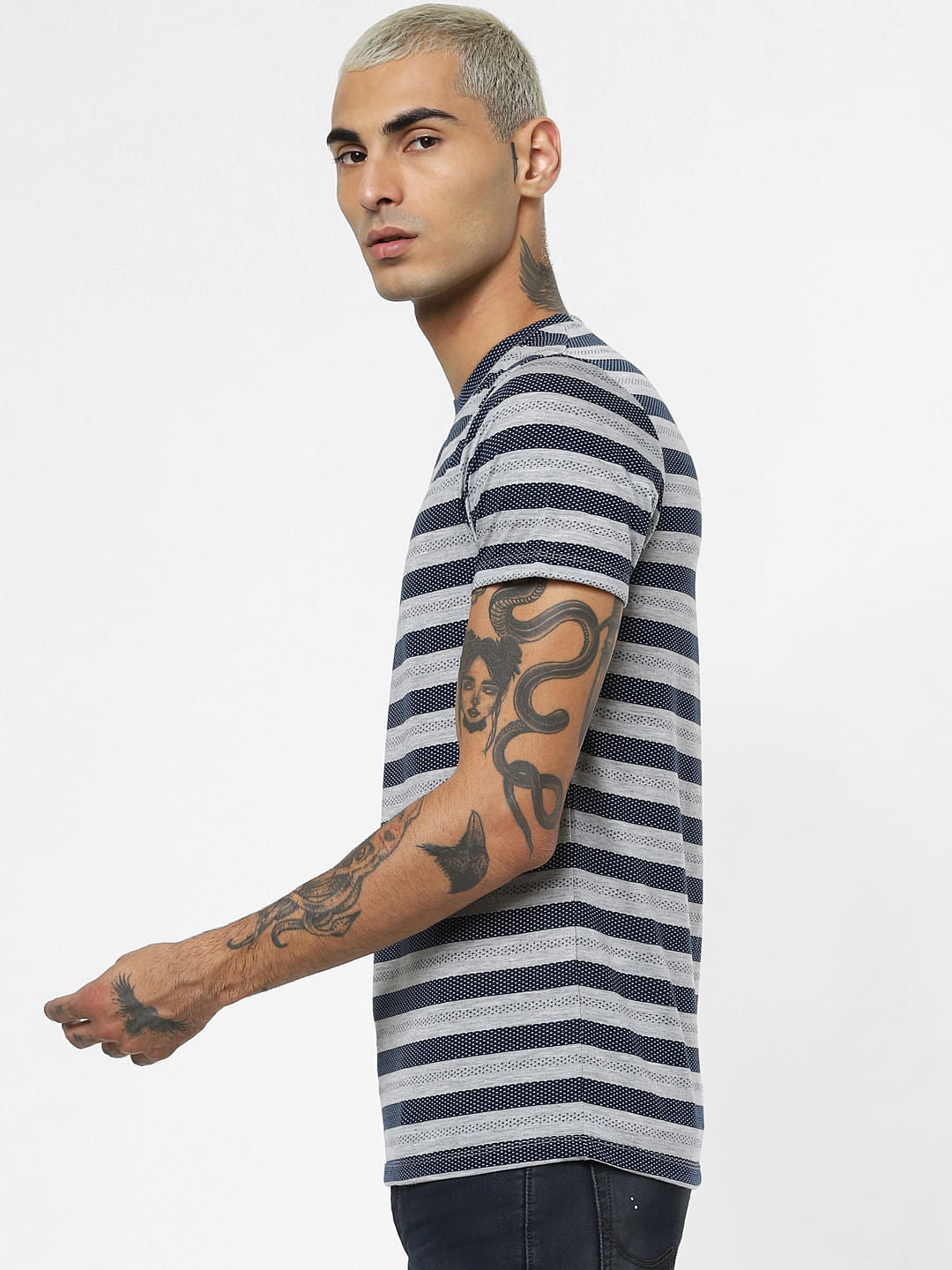 Grey Jacquard Crew Neck T-shirt