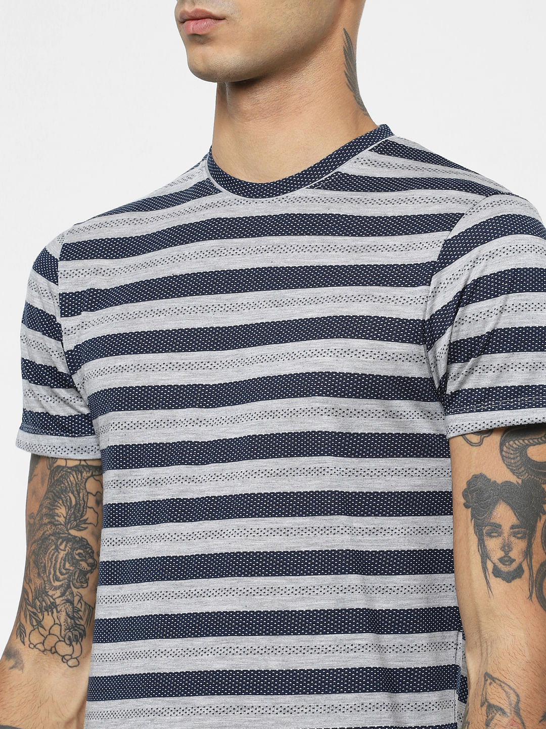 Grey Jacquard Crew Neck T-shirt