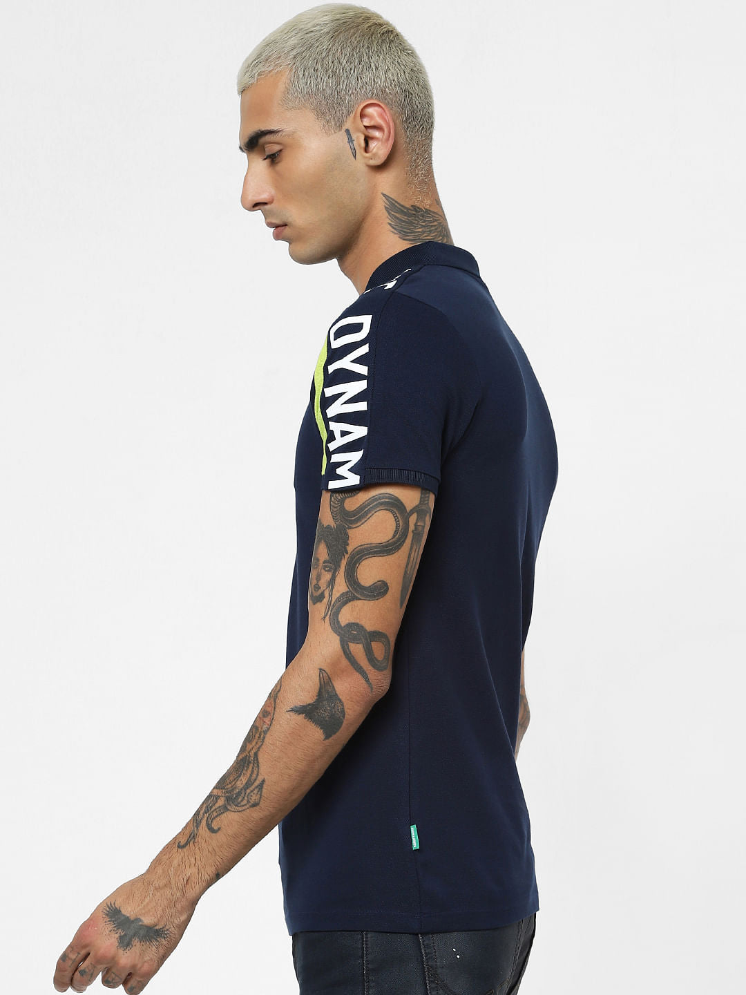 Blue Colourblocked Polo Neck T-shirt