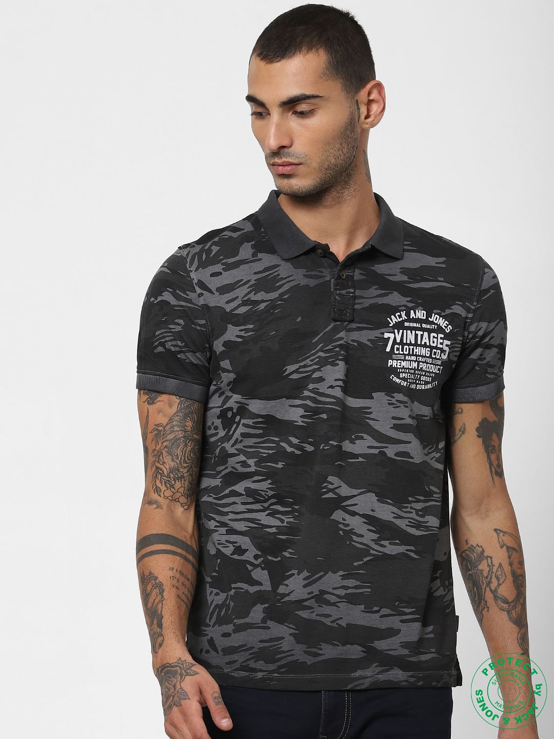 Black All Over Print Polo T-shirt