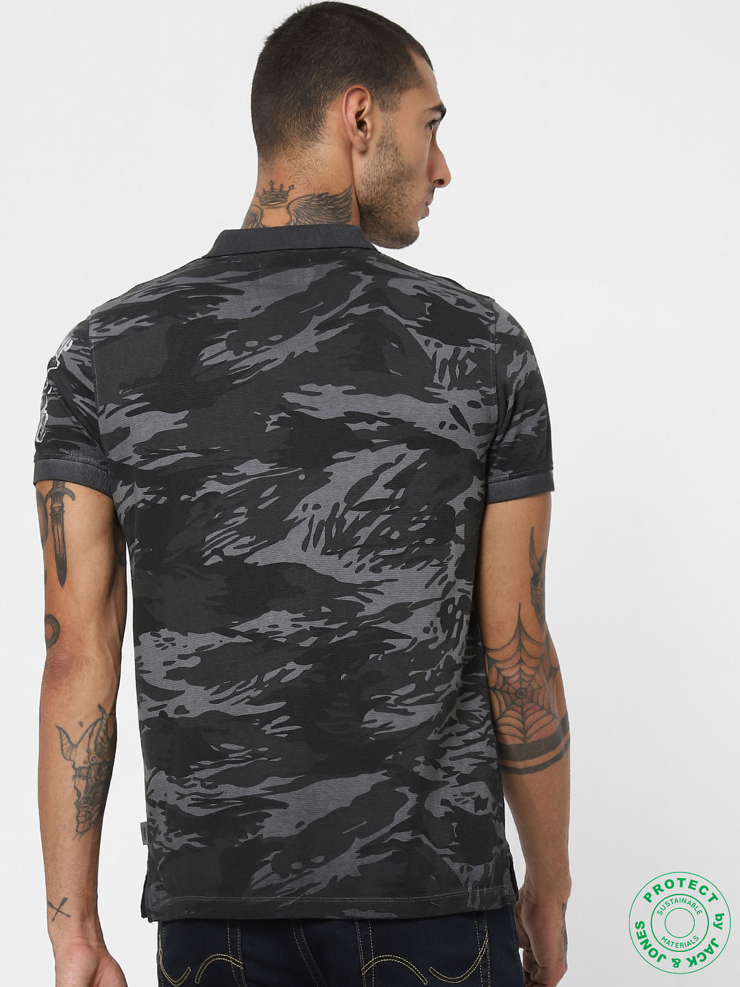 Black All Over Print Polo T-shirt