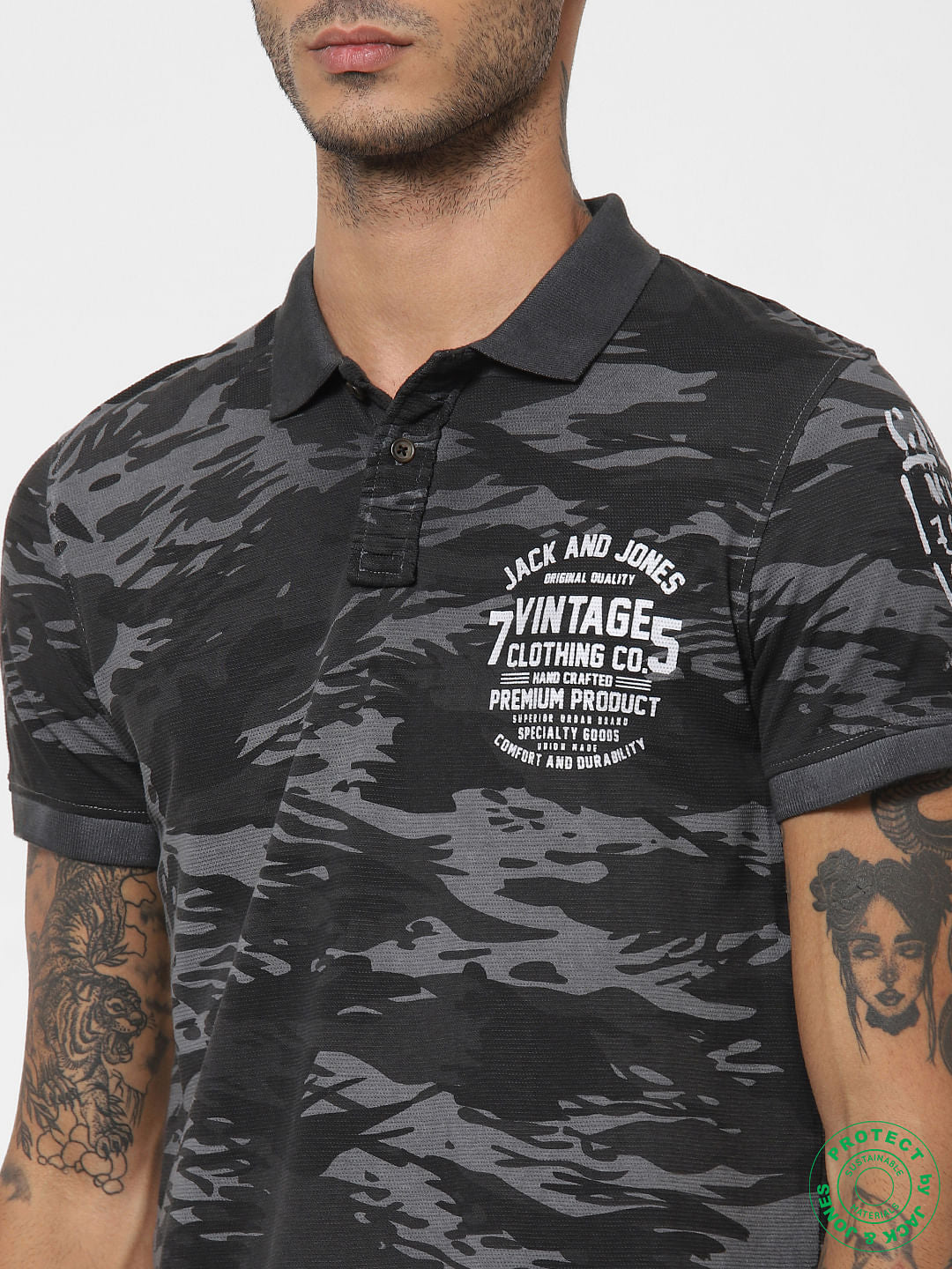 Black All Over Print Polo T-shirt