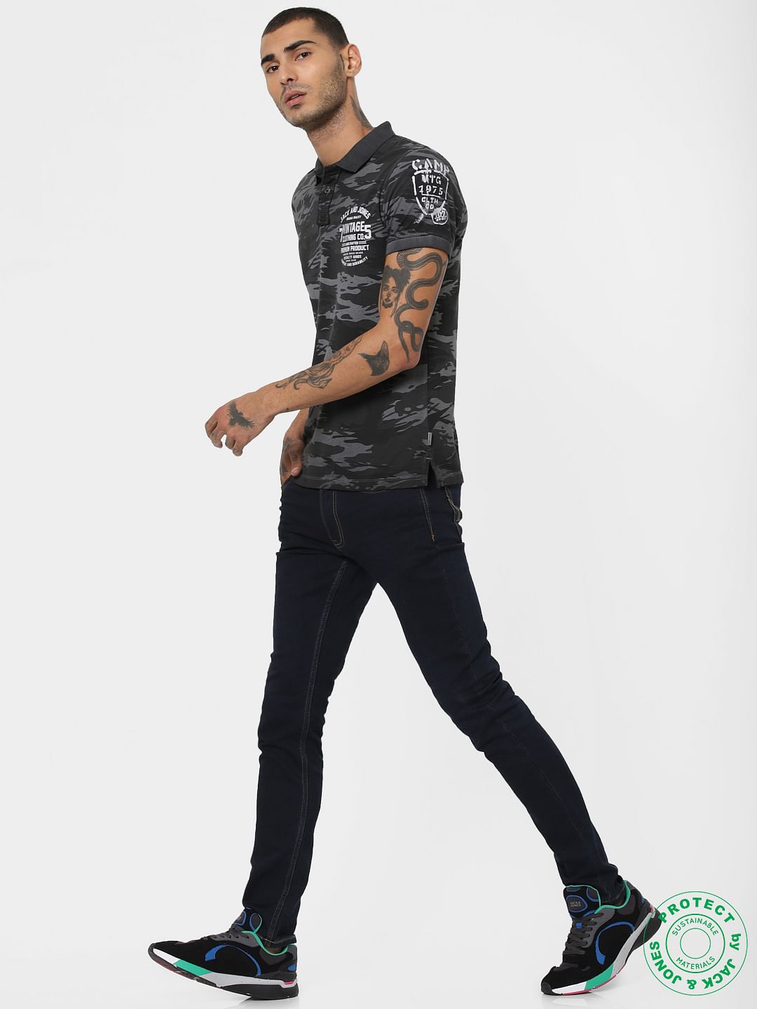 Black All Over Print Polo T-shirt