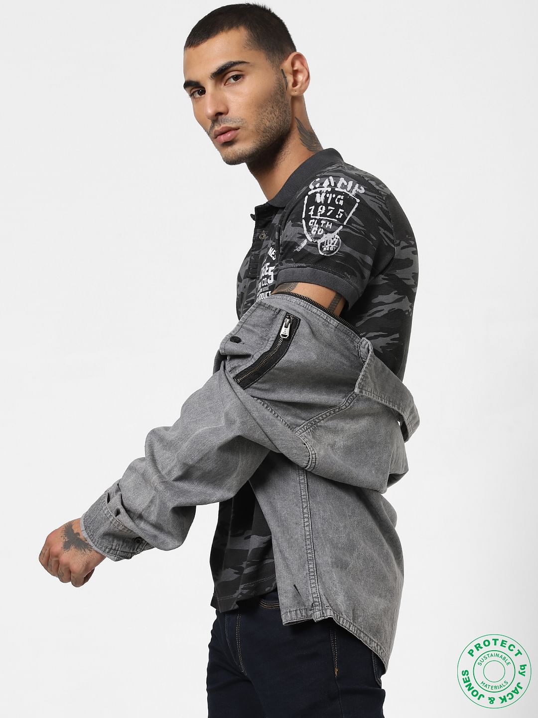 Black All Over Print Polo T-shirt
