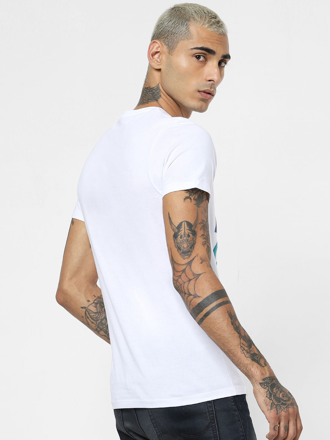 White Logo Print Crew Neck T-shirt