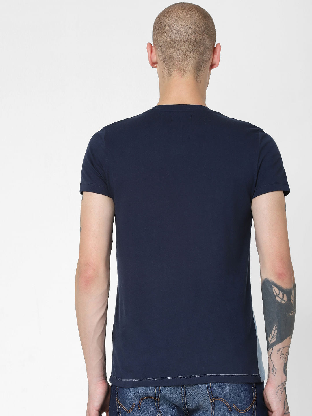 Navy Blue Colourblocked Crew Neck T-shirt