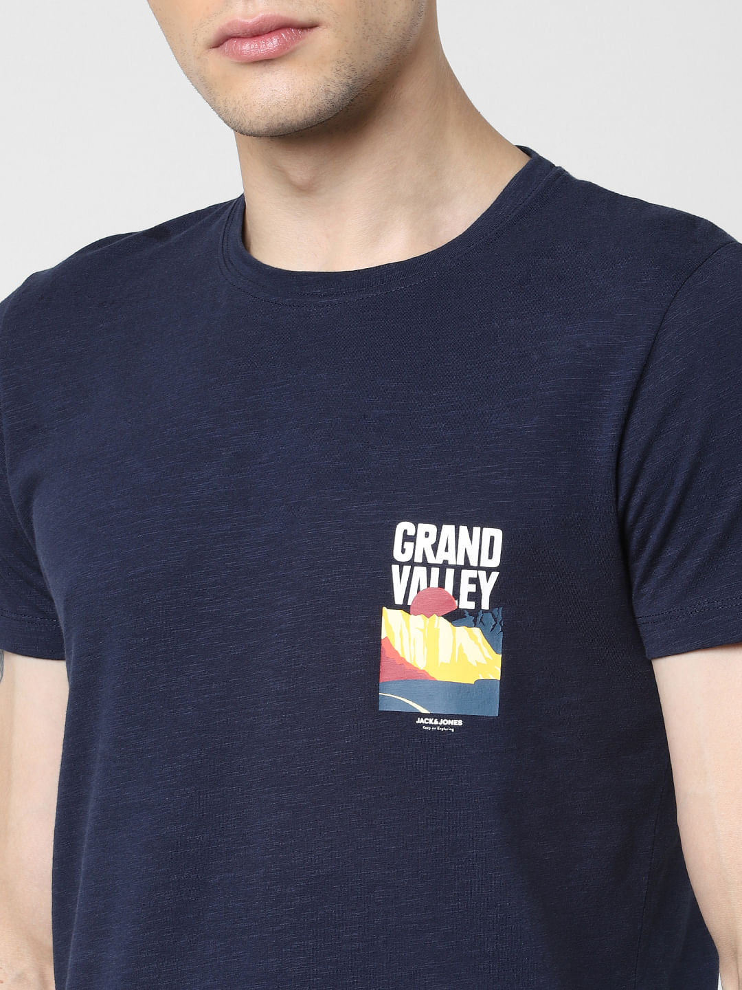 Navy Blue Graphic Print Crew Neck T-shirt
