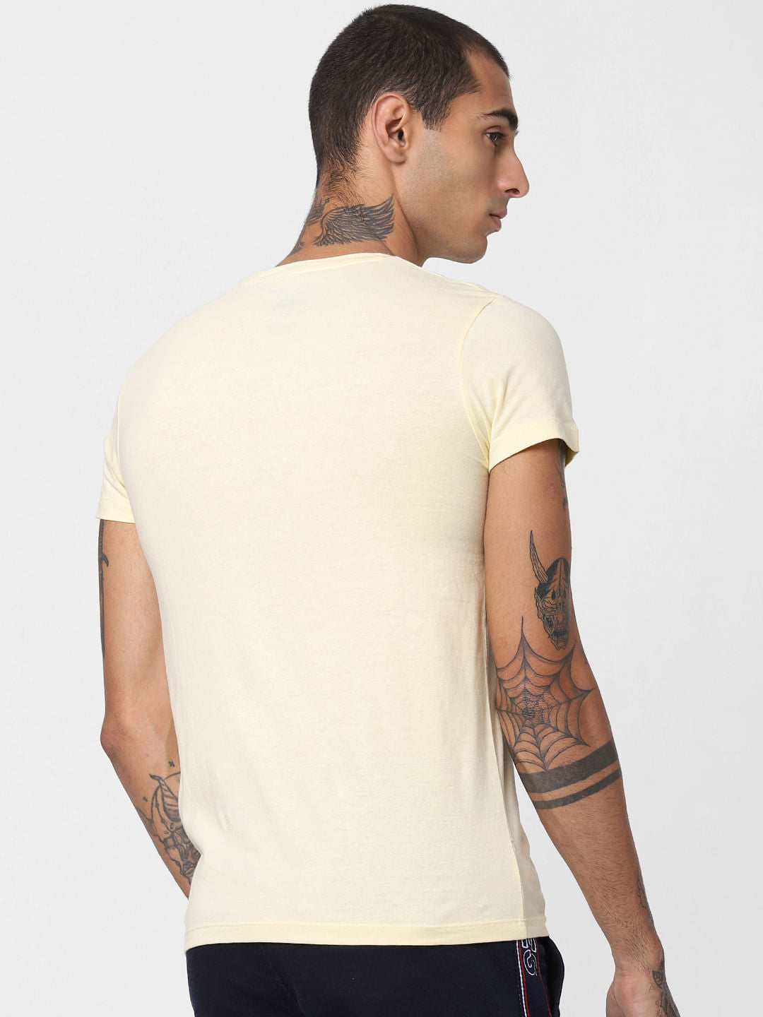 Light Yellow Logo Print Crew Neck T-shirt