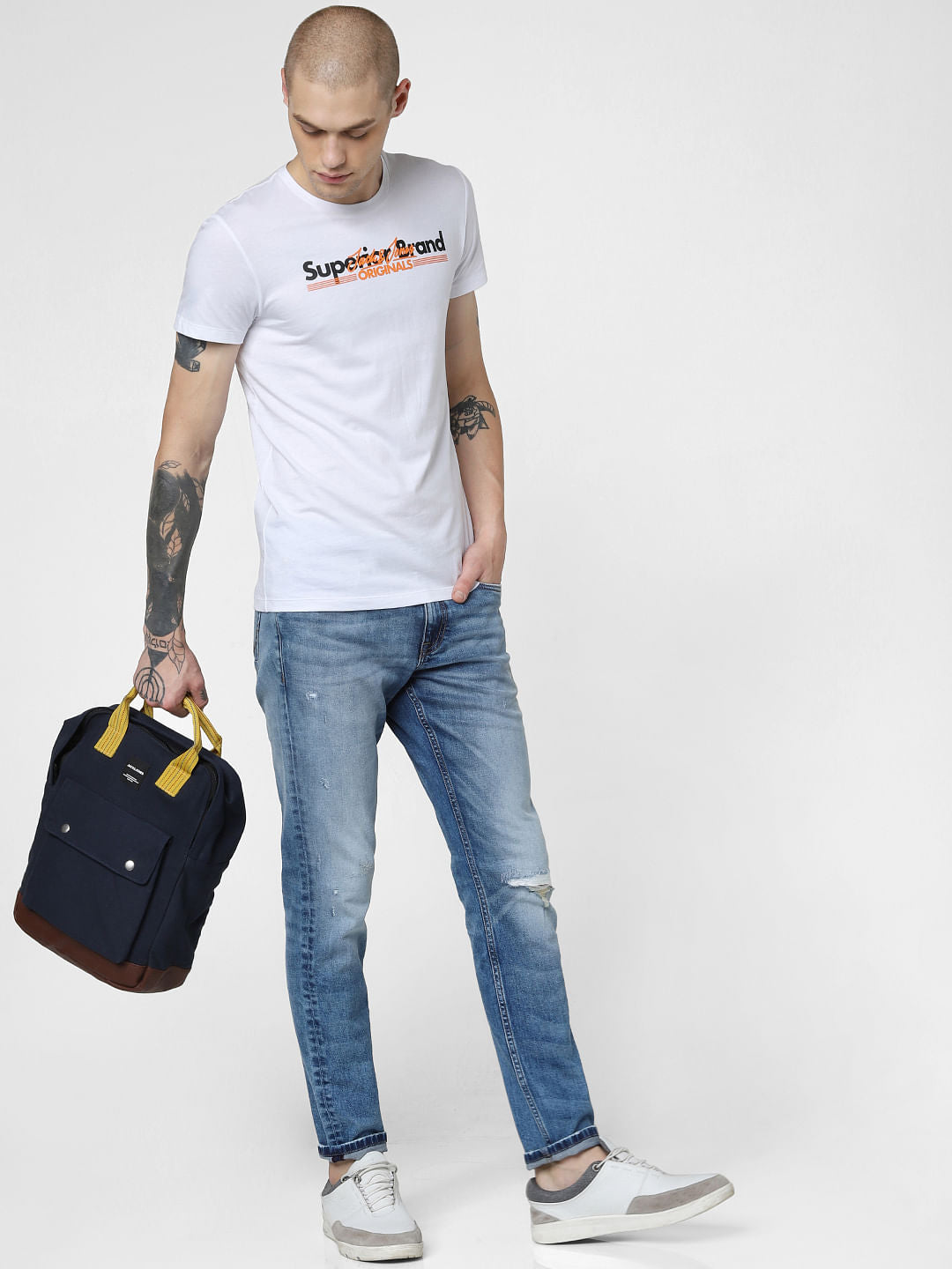 White Logo Print Crew Neck T-shirt