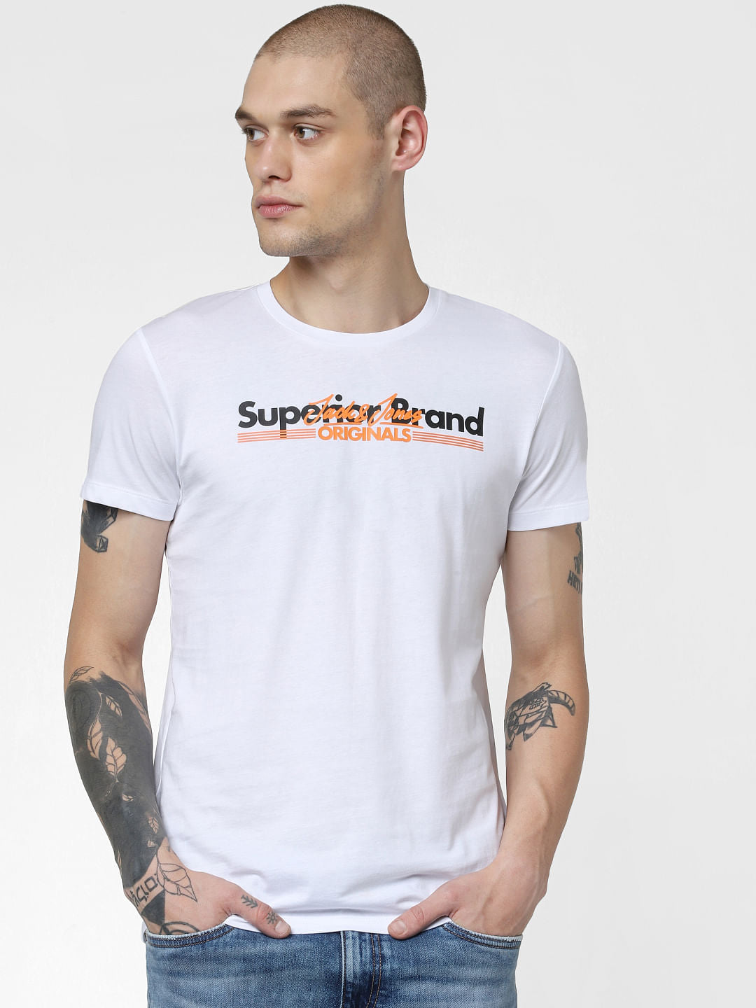 White Logo Print Crew Neck T-shirt