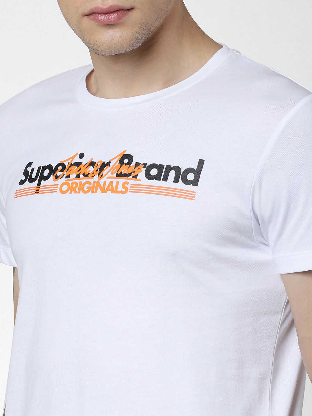 White Logo Print Crew Neck T-shirt