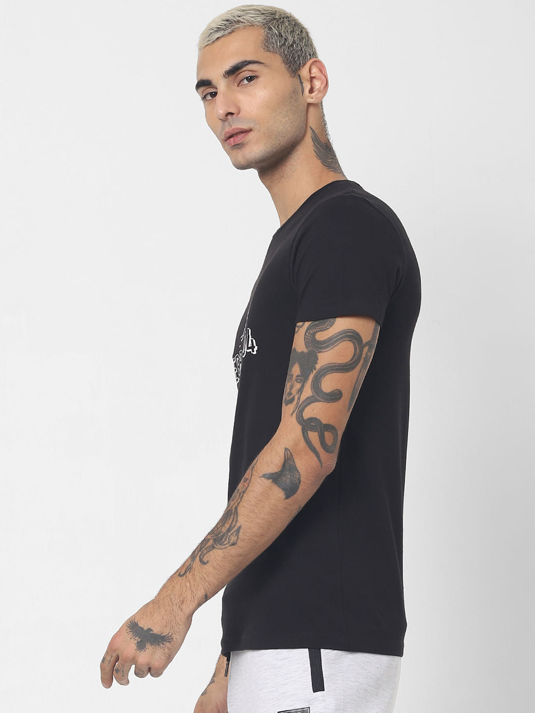 Black Graphic Print Crew Neck T-shirt