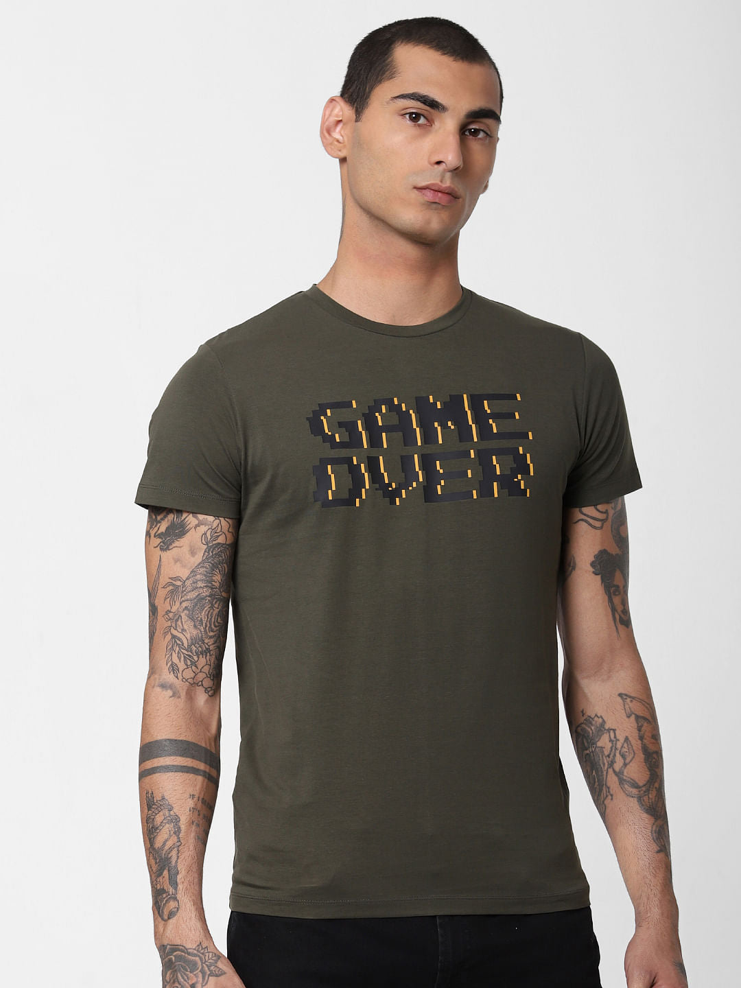 Dark Green Game Over Text T-shirt