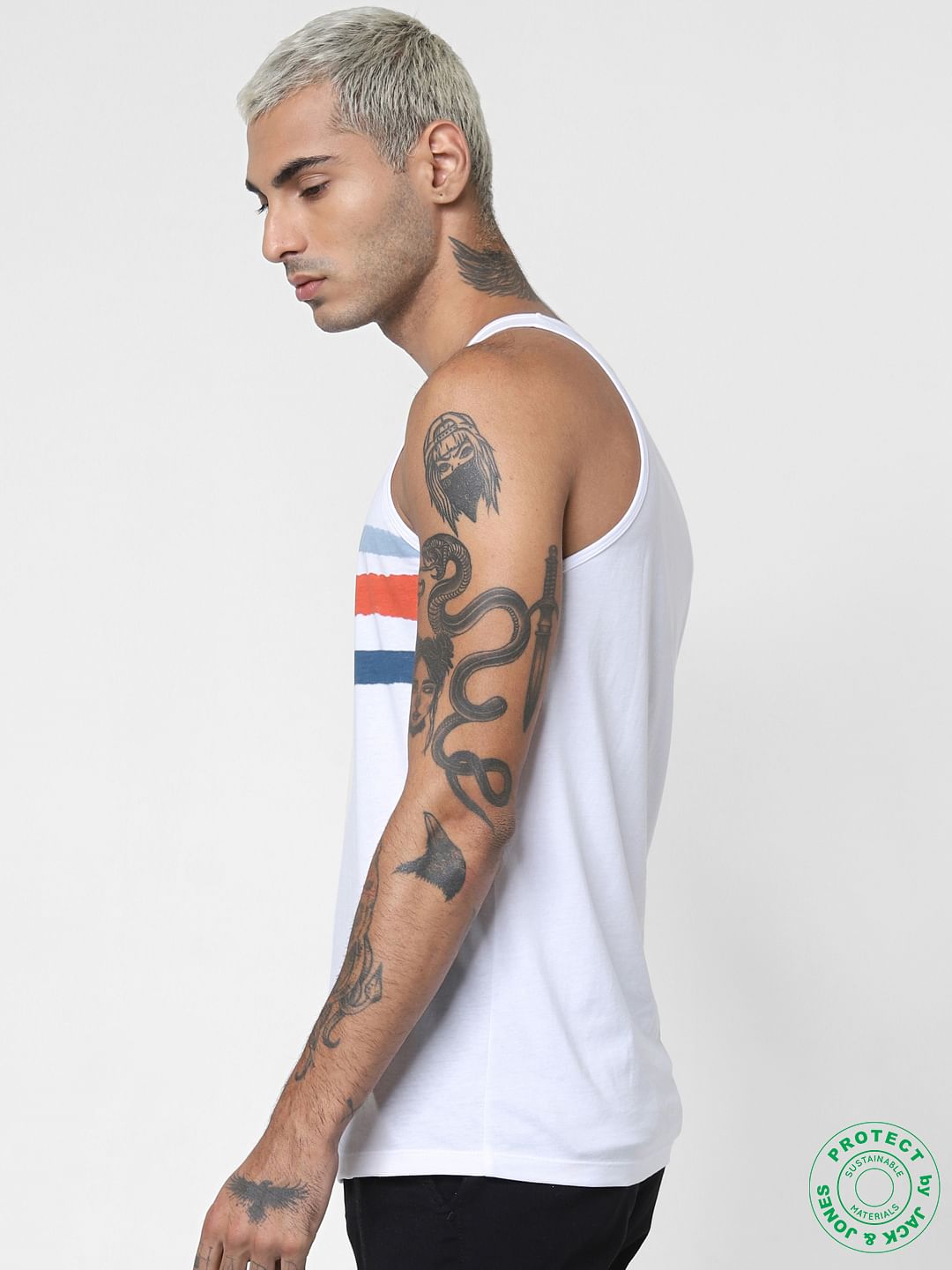 White Striped Patch Vest